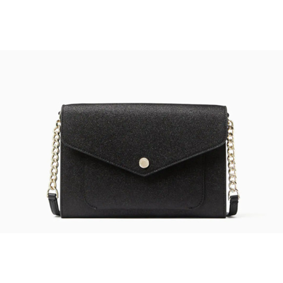 Kate Spade Tinsel Flap Crossbody Black Glitter Interior Credit Card Slots NWT - Picture 2 of 10
